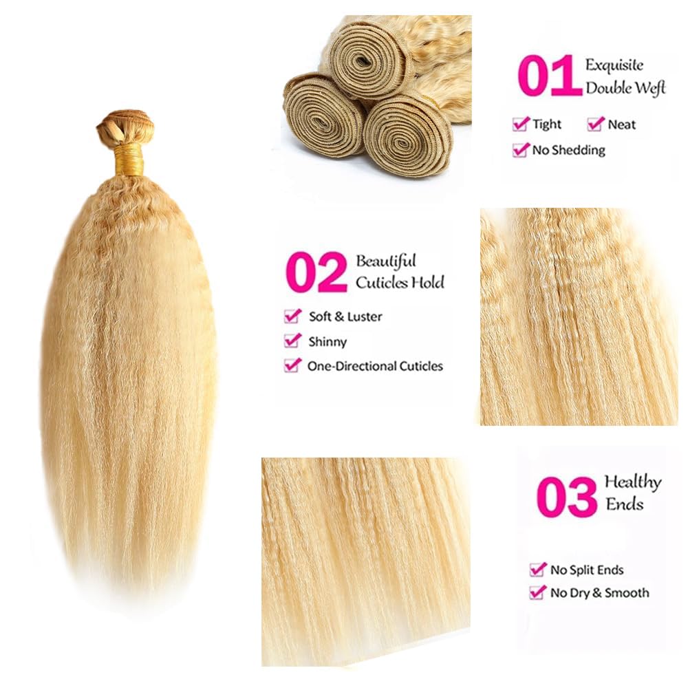 #613 Blonde Bundles Human Hair Yaki Straight Bundles 20 20 20 Inch Honey Blonde Kinky Straight 3 Bundle Unprocessed Brazilian Virgin Hair 50 Gram Per Bundle Deals Quick Weave Hair Extensions
