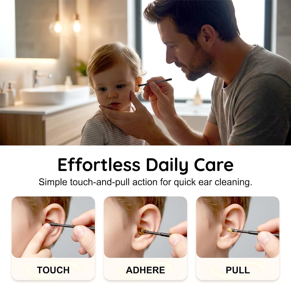 120PCS 6 Sets Family Pack Ear Cleaner, Disposable Sticky Ear Wax Removal Adhesive Swabs, Gentle Ear Cleaning Sticks Tool, Portable Ear Cleaner for Adults & Kids, Suitable for Home, Travel & Daily Use