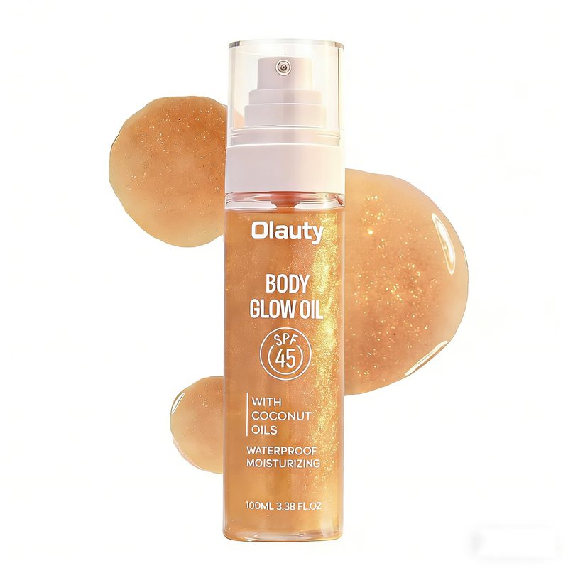 Sunscreen Body Glow Oil - Broad Spectrum SPF 45 | Lightweight Glitter Shimmer Oil for Sun-Kissed Skin (#03 Amber)