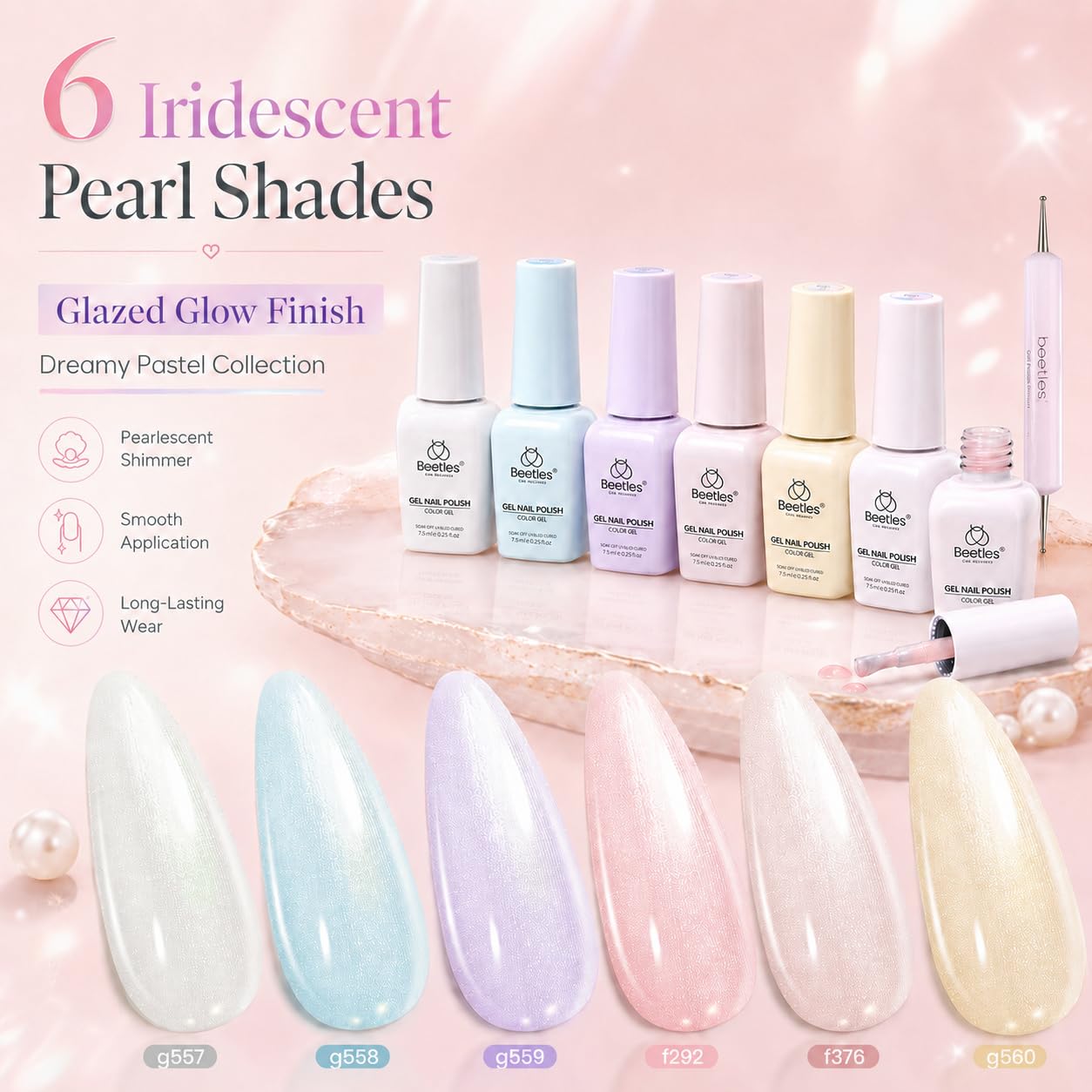 Beetles Gel Nail Polish Set- Creamy Twist 6 Colors Pearlescent Gel Polish