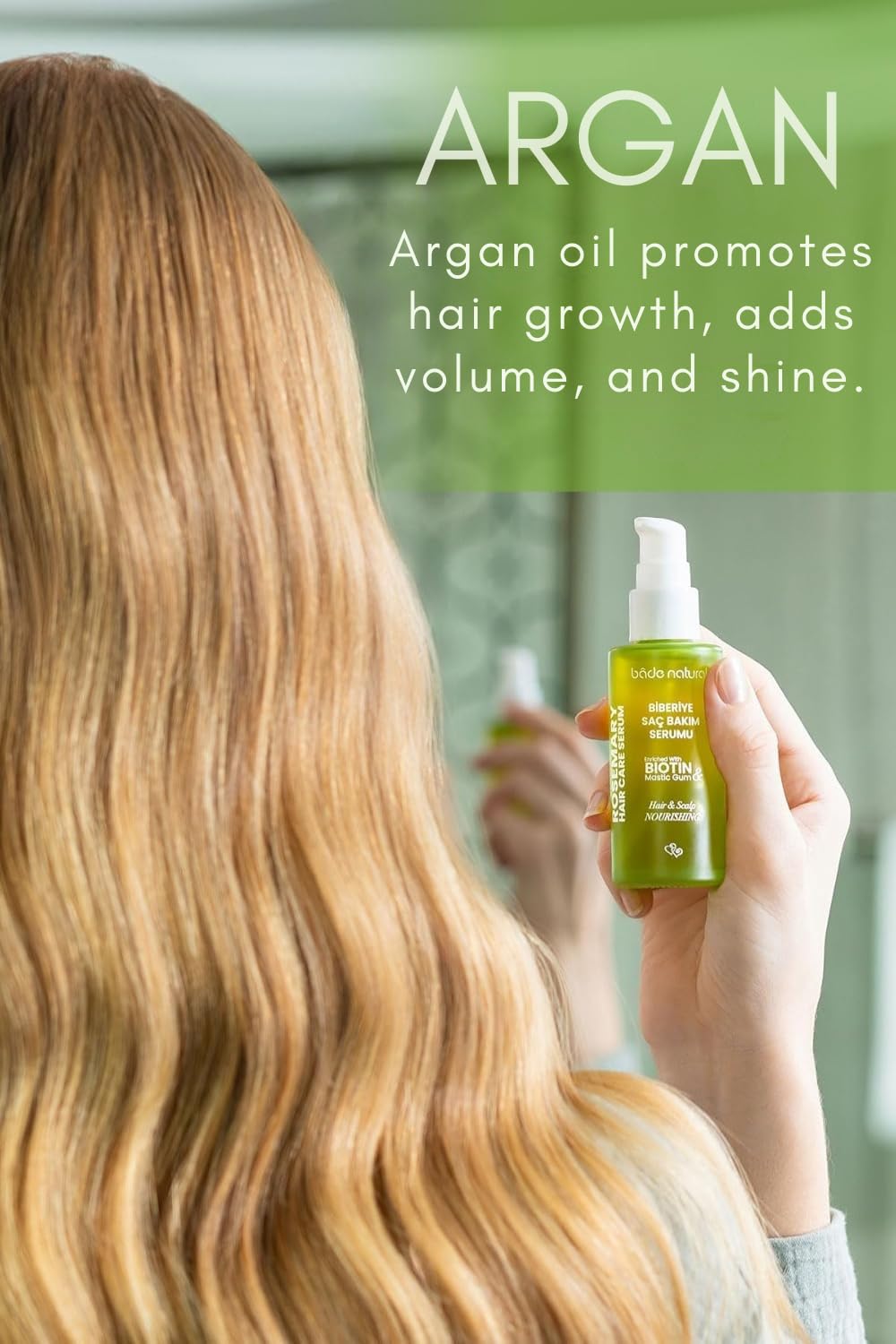 Bade Natural Hair Strengthening Serum with Rosemary Oil & Biotin – Natural Hair Care Formula for Thinning and Damaged Hair – Nourishing Scalp Oil with Argan & Vitamin B5 – 1.7 fl oz