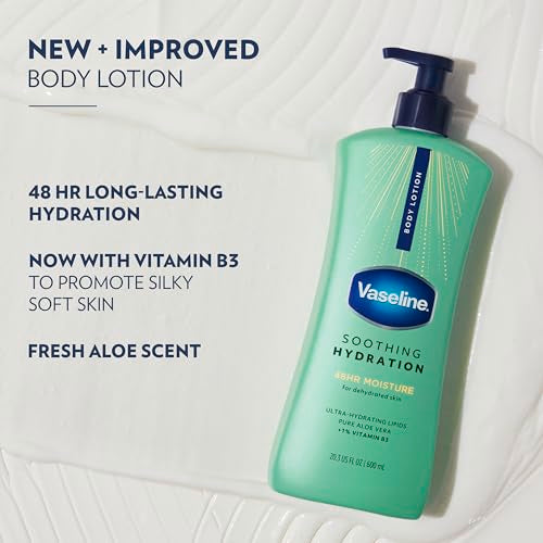 Vaseline Intensive Care Body Lotion for Dry Skin Soothing Hydration Lotion Made with Ultra-Hydrating Lipids + 1% Aloe Vera Extract to Refresh Dehydrated Skin 20.3 oz, Pack of 3 (packaging May Vary)