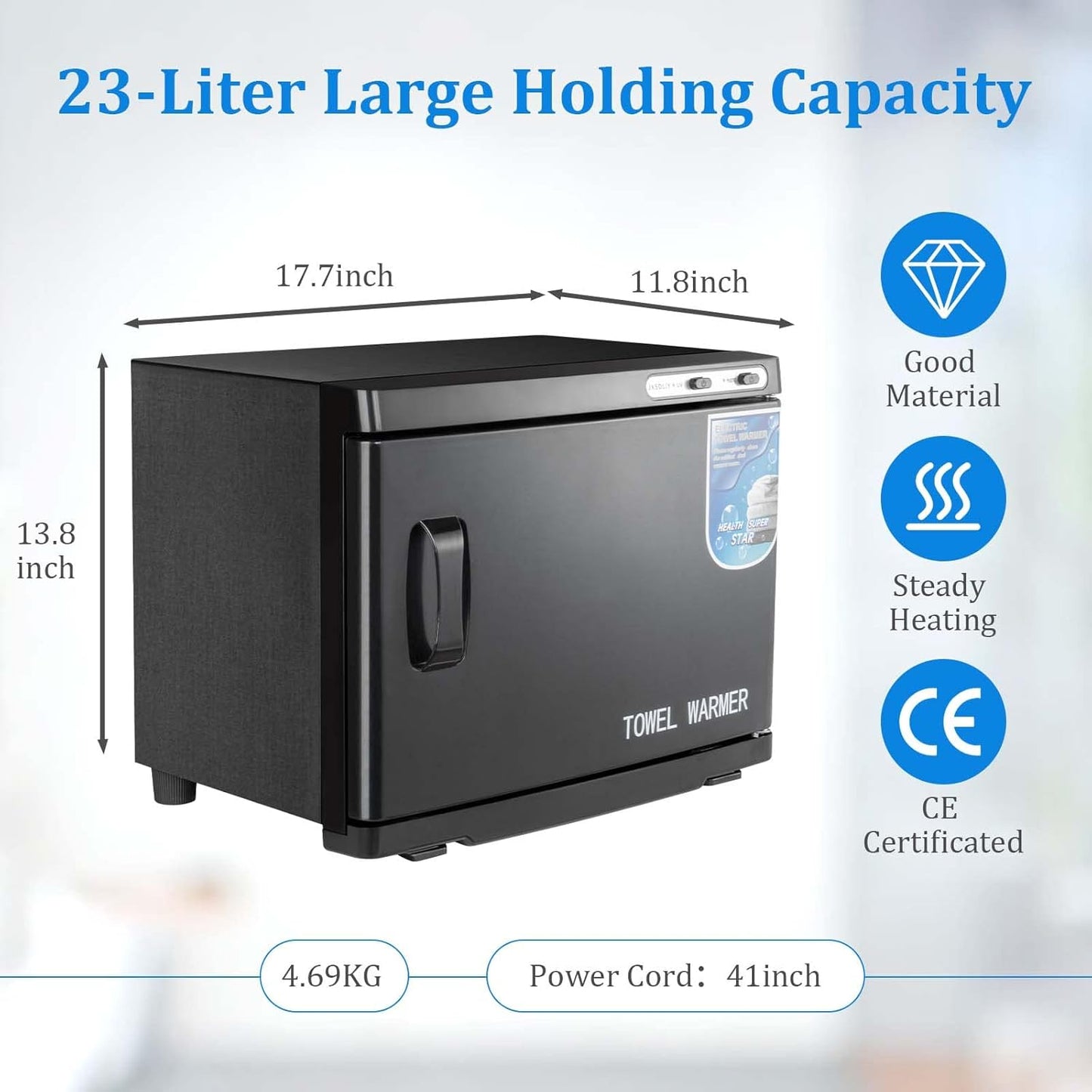 Towel Warmer Cabinet - 23L Large Capacity LED Hot Towel Heater for Spa & Salon | Quick Heating, Black