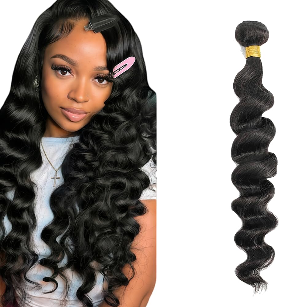 Loose Wave Bundles Loose Wave Bundles Human Hair LadrXadr Natural Black Human Hair Bundle Unprocesssed Color 1B Bundle 20 Inch 50g