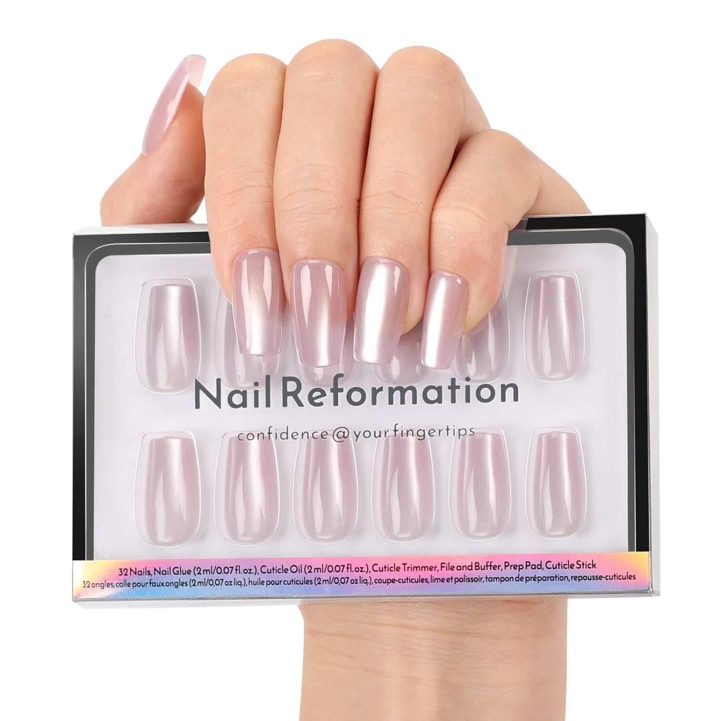 Ombre Blue Velvet Shimmer Press-On Nails | Medium Almond Glitter French Tips - 30 Nail Kit with Glue, Reusable in 15 Sizes