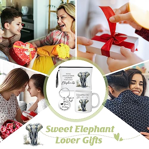 Inbagi Elephant Gifts Set for Women - Mug, Makeup Bag & Keychain