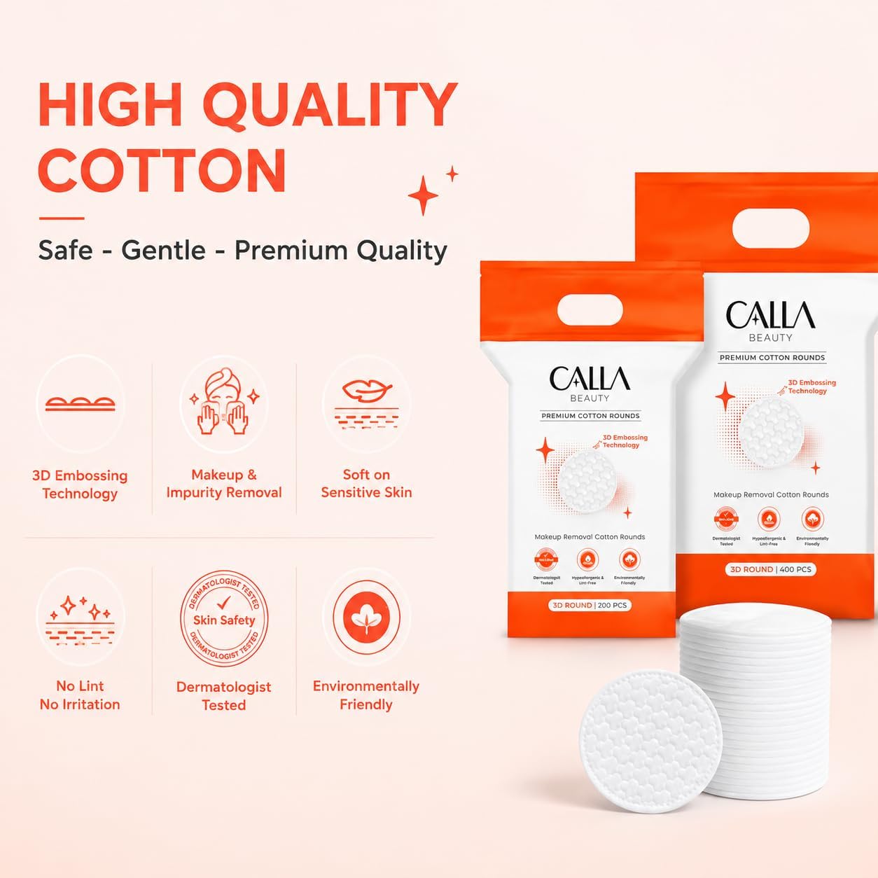 3D Cotton Rounds - Premium Embossed Makeup Remover Pads, Tear-Resistant & Absorbent | 400 Count