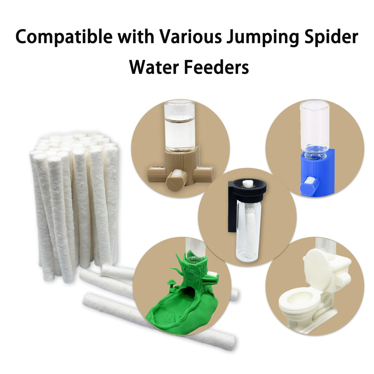 Daerky Jumping Spider Water Fountain Replacement Cotton roll, Absorbent Cotton Swab,Length 10 cm (50)