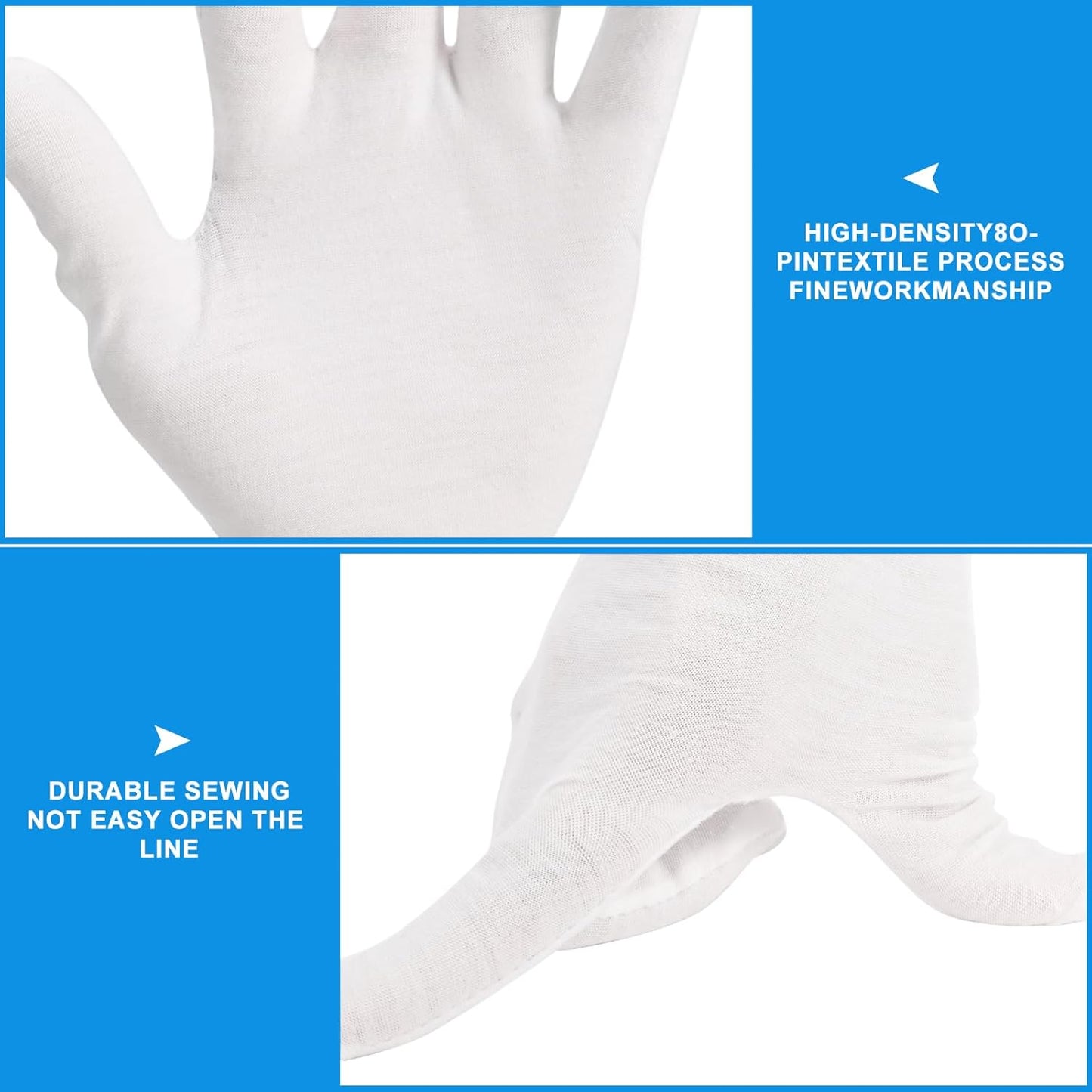 Cotton Gloves for Eczema & Dry Hands | Moisturizing Overnight Care - 3 Pairs, White