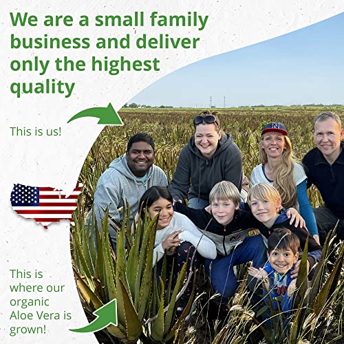 Seven Minerals Aloe Vera Gel with Freshly Cut Pure Organic Aloe - Big 12oz - Texas Grown, HighestQuality, Vegan, Unscented, Non-Sticky - After Sun, Sunburn Relief, Skin & Face Moisturizer, Hair Mask