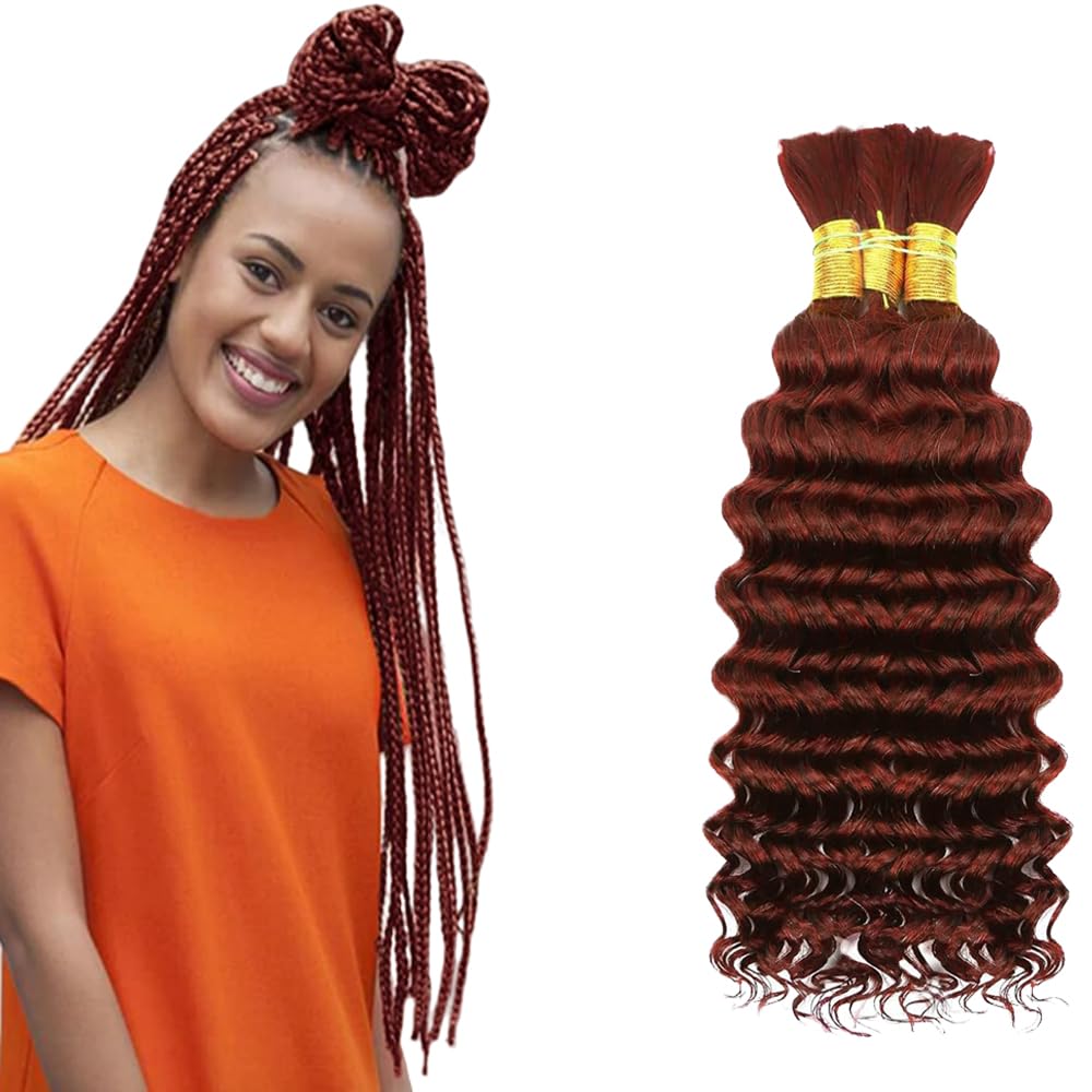 #33 Light Brown Human Hair Braiding Hair For Boho Braids 32 32 32 Inch Brown Deep Wave Bulk Human Hair Unprocessed Brazilian Virgin Hair 3 Bundle 50 Gram Per Bundle No Weft Extensions