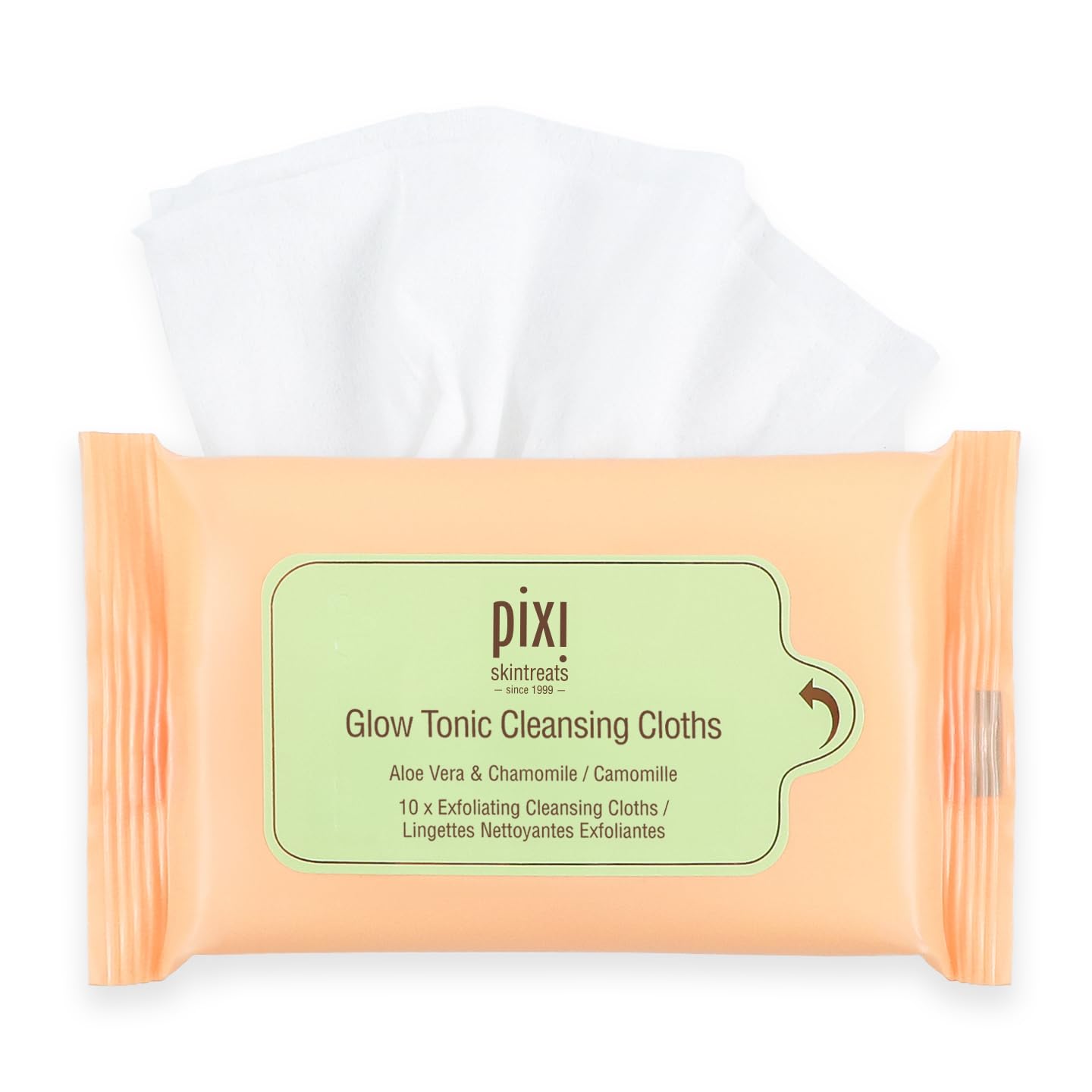Pixi Beauty Glow Tonic Cleansing Cloths - Exfoliating & Hydrating Face Wipes | Pack of 10 Towelettes
