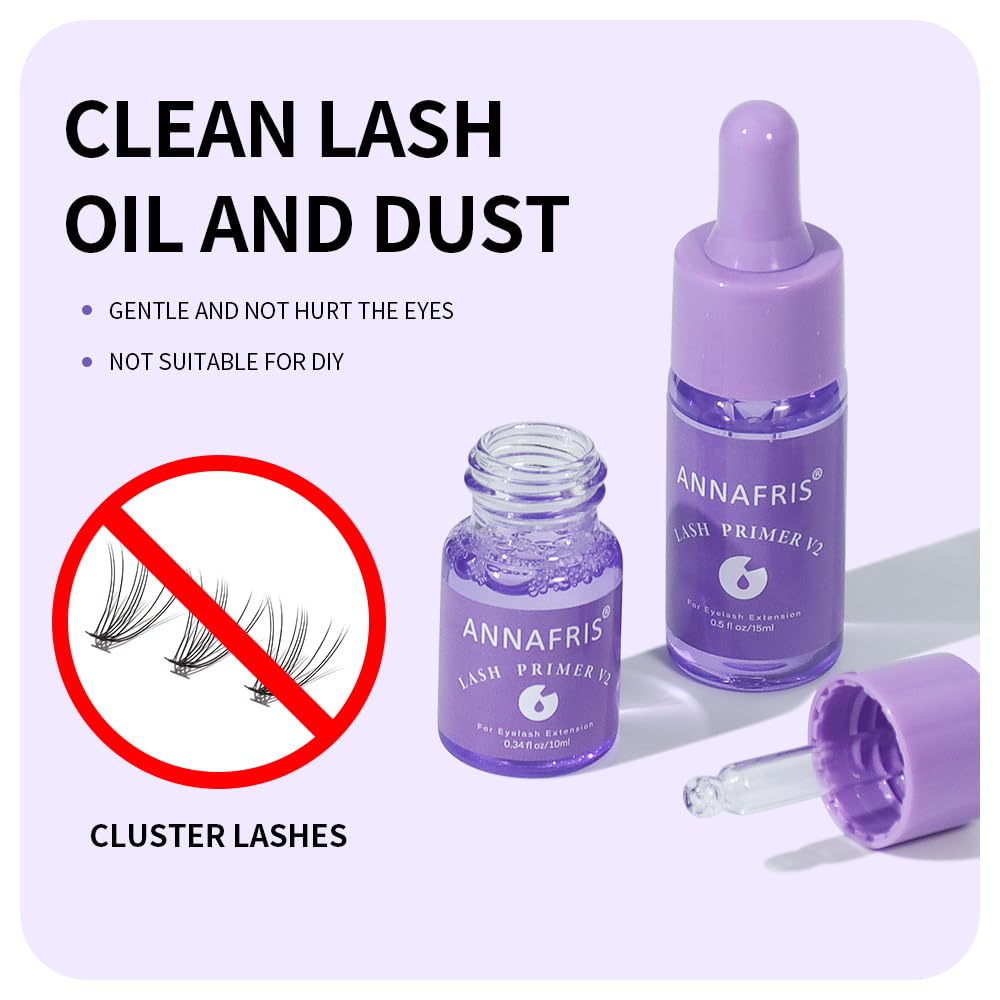 ANNAFRIS Lash Primer for Eyelash Extensions, Increase Adhesive Bonding Power Retention,Removes Oils and Proteins (10ml)