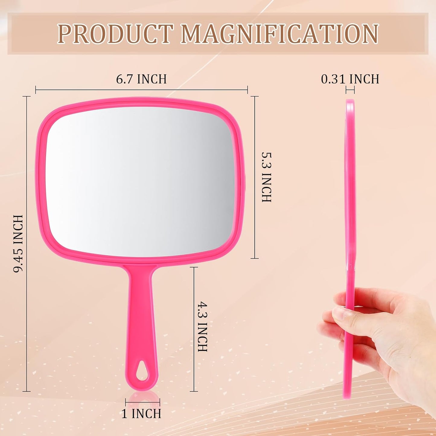 12 Pcs Handheld Makeup Mirrors - Portable Beauty Mirrors for Home, Salon & Travel | 6.69 x 9.45 Inch (Rose Red)