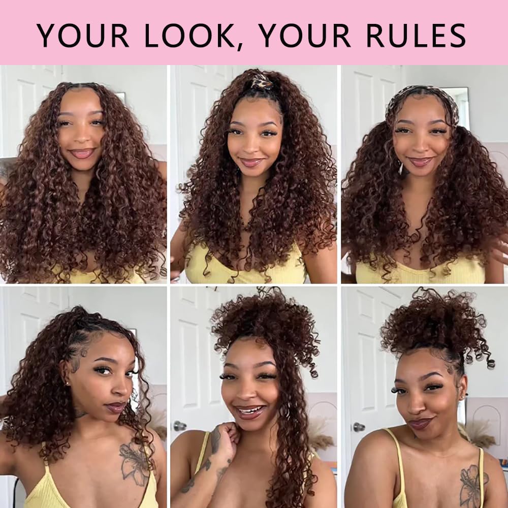 Burmese Curly Feather Crochet Human Hair 24 Inch Chocolate Brown 4# Color Miracle Knots Pre-Separated 100 Strands 120g Human Crochet Hair for Black Women Lightweight Invisible Extensions