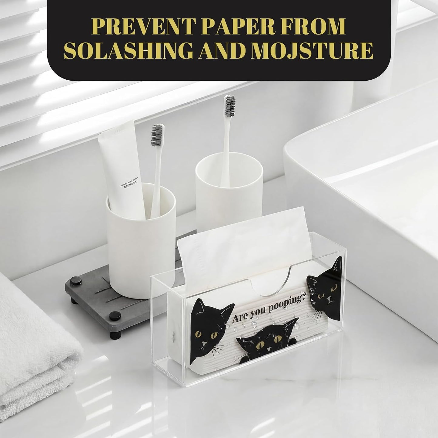 Funny Cat Acrylic Napkin Holder - Clear Vertical Dispenser for Bathroom Decor | Cute Gag Gift for Cat Lovers