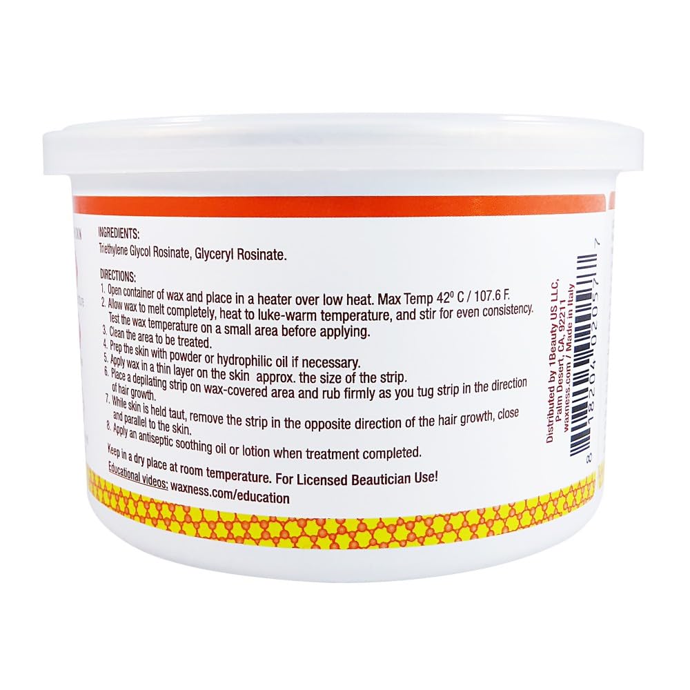 Waxness Natural Soft Wax Tin Amber Formula 14 oz (400 g) – Professional Strip Wax for Face & Body, Smooth Application – Made in Italy