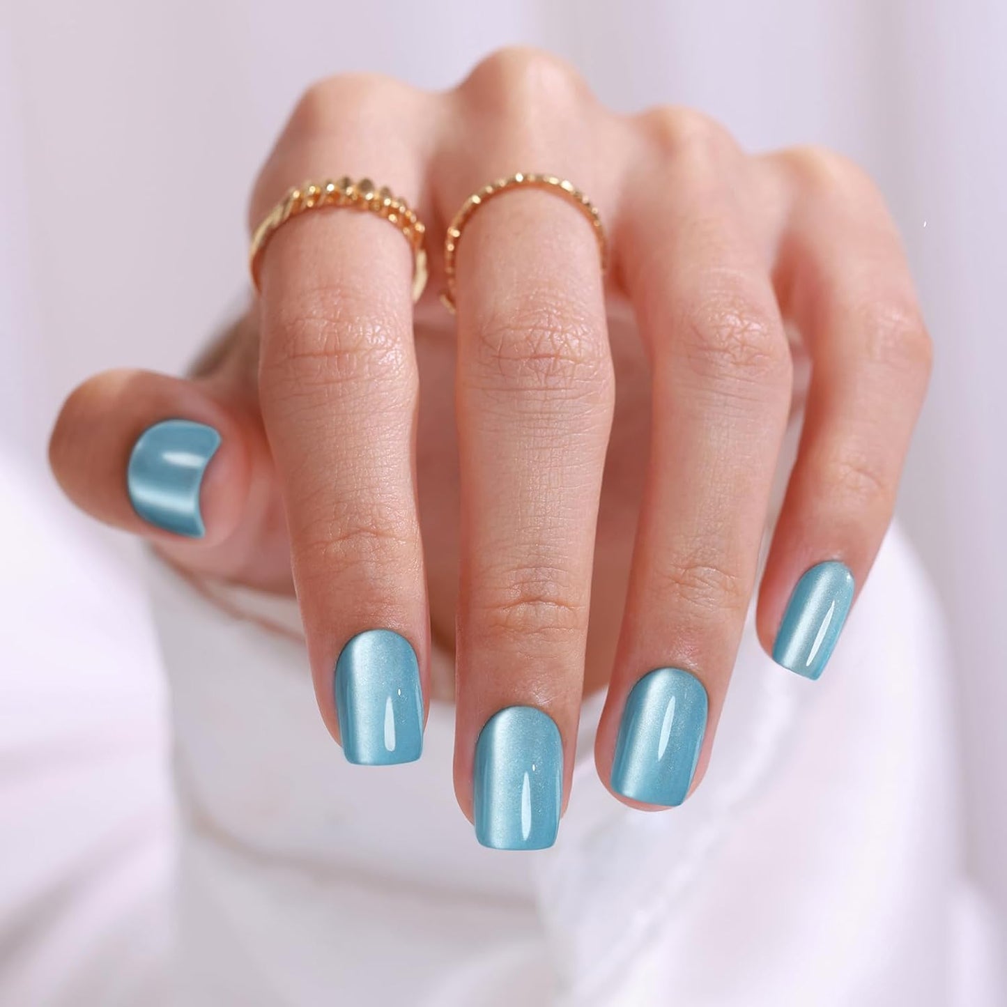 Chrome Press On Nails - Oval Soft Gel Nude Short for Women | 32 Reusable Glossy Glue-On Nails in 16 Sizes