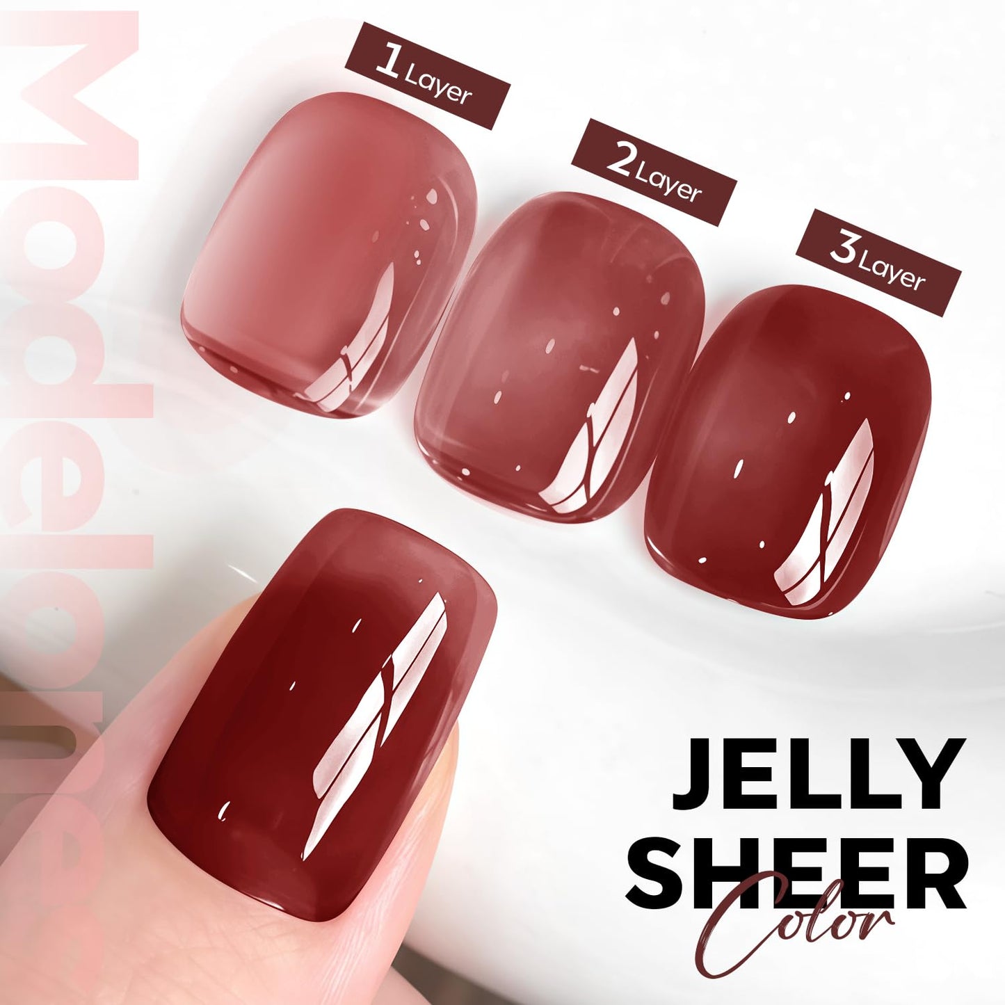 Modelones Gel Nail Polish - Red Wine Sheer Translucent Color | 15 ML Soak Off for LED Manicure