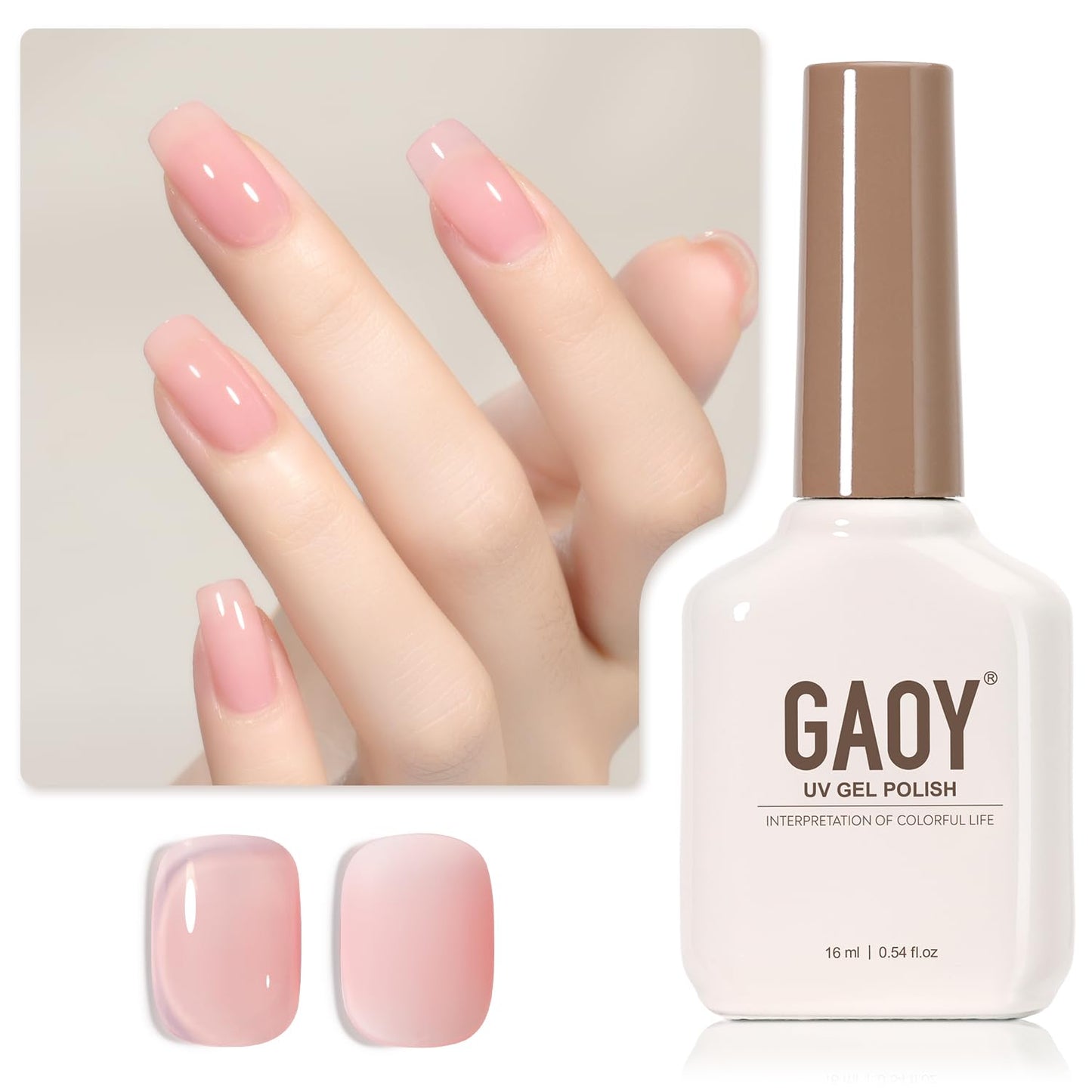 Sheer Light Pink Gel Nail Polish - 16ml UV Cure Jelly Milky White Peach for DIY Manicure & Pedicure