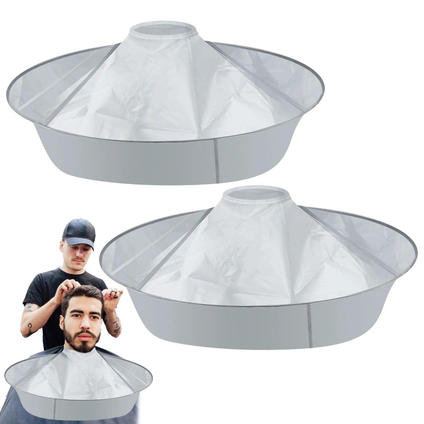 2PCS Hair Catcher for Haircuts, Foldable Hair Cutting Cape Umbrella, Waterproof Haircut Cape for Adults, Hair Trimming Catcher for Salon or Home Hair Cutting (Light Grey)