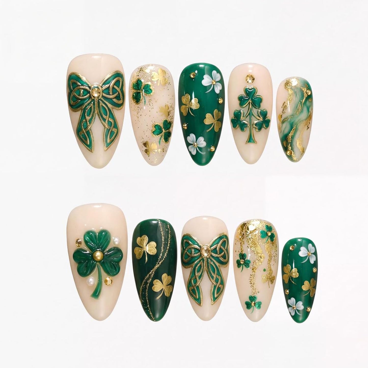 Press-On Nails - 24Pcs Medium Almond Fake Nails with Lotus & Lucky Koi Design | Glossy Full Cover for Spring/Summer DIY Manicure