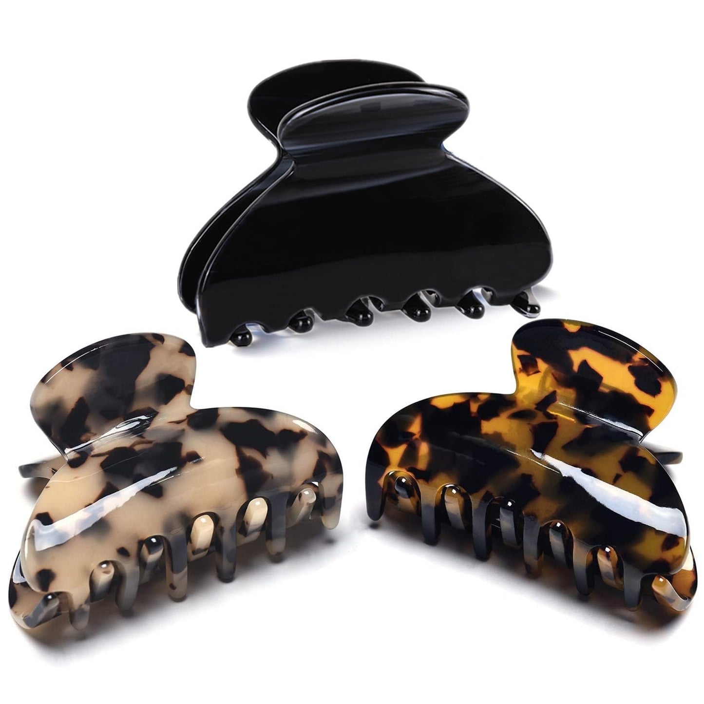 Medium Tortoise Hair Claw Clips for Women - Leopard Print Celluloid Jaw Clamps | 3 Pack