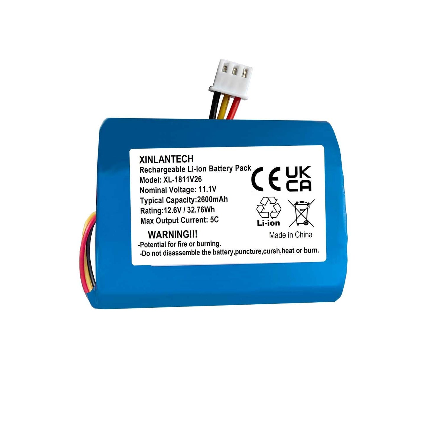 AOLIKES 11.1v 18650 3s1p 2600mAh Rechargeable Battery Pack with XH2.54/3P Plug Connector /5C Cells/Supports Fast Charging / 12.6V Li-ion Batteries