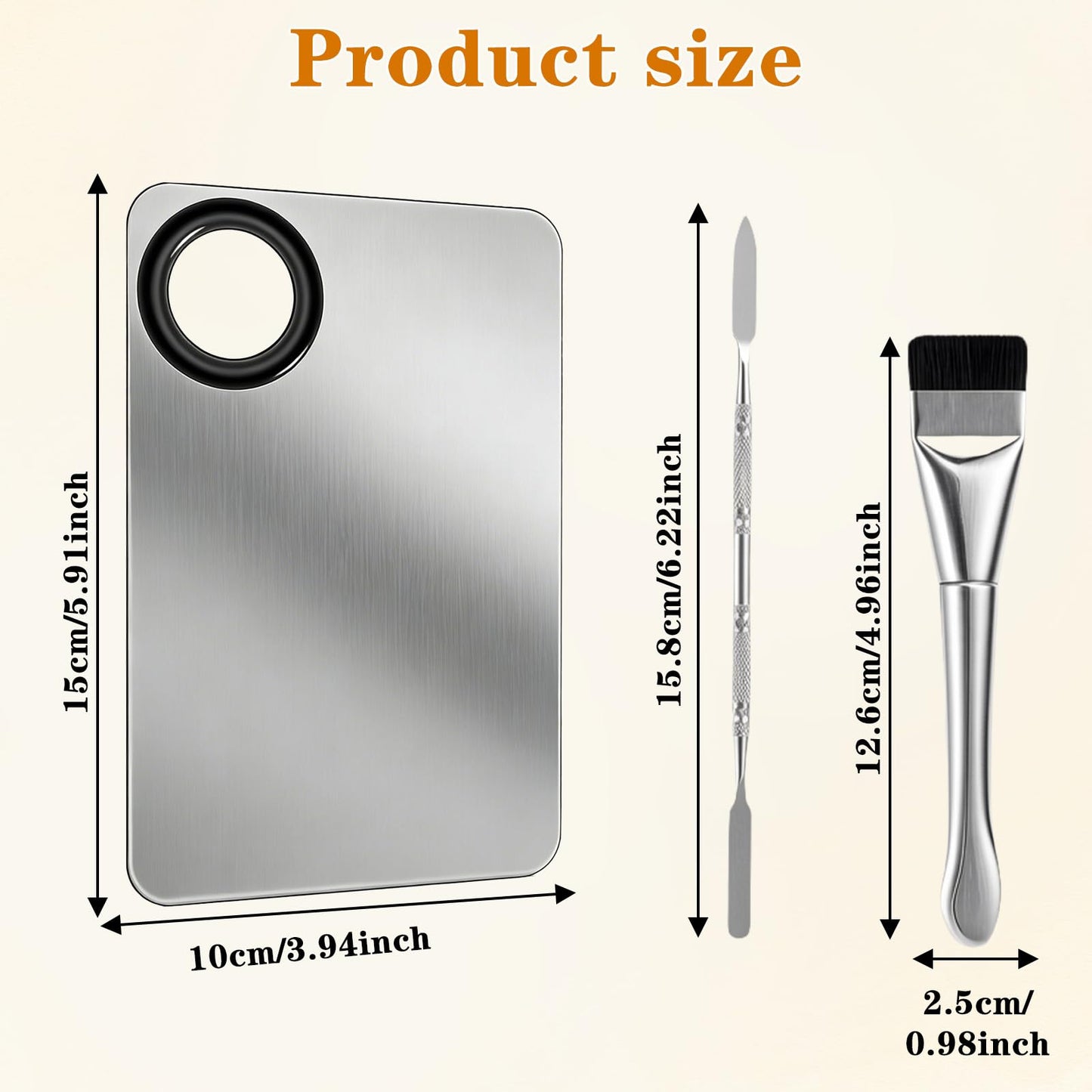 Tyqour 3 Pcs Makeup Mixing Palette Stainless Steel Makeup Palette Tray with Spatula Brush and Makeup Spatula, Foundation Palette for Women, Korean Makeup, Nail Art