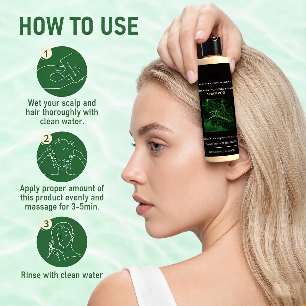 Organic Rosemary Hair Growth Shampoo for Thinning Hair & Hair Loss, Sulfate Free Volumizing with Hydrolyzed Keratin, Repairs Dry Damaged Strands & Scalp for Men & Women 7.4 fl oz