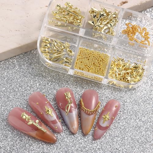 3D Alloy Rose Nail Art Charms - Mixed Gold Flower Decorations