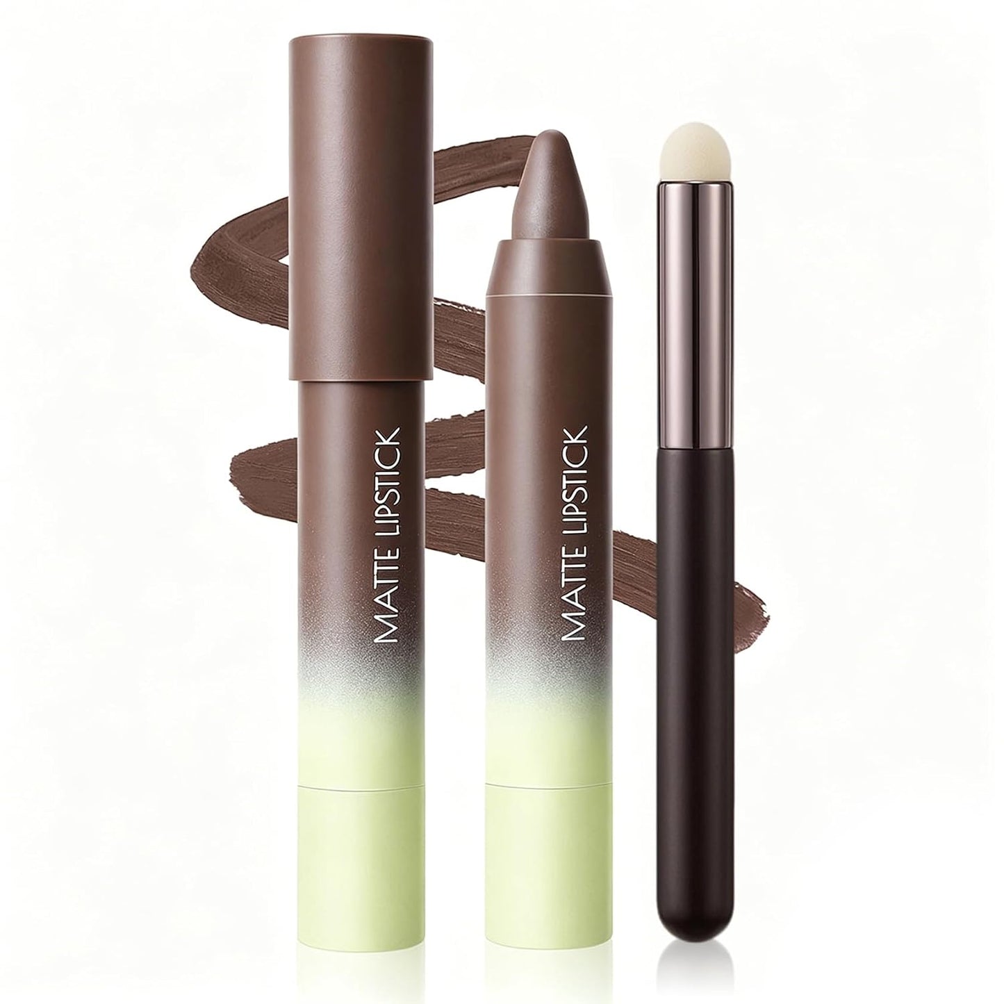 Matte Lip Crayon - 2-in-1 Nude Lipstick & Lip Liner with Brush | Long-Lasting, Waterproof, Vegan