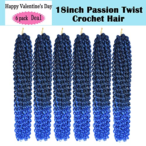 YOROSTAR 18 Inch Blue Water Wave Passion Twists Crochet Hair - 6 Packs