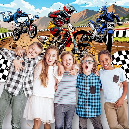 Dirt Bike Birthday Banner Backdrop - Motocross Party Decorations
