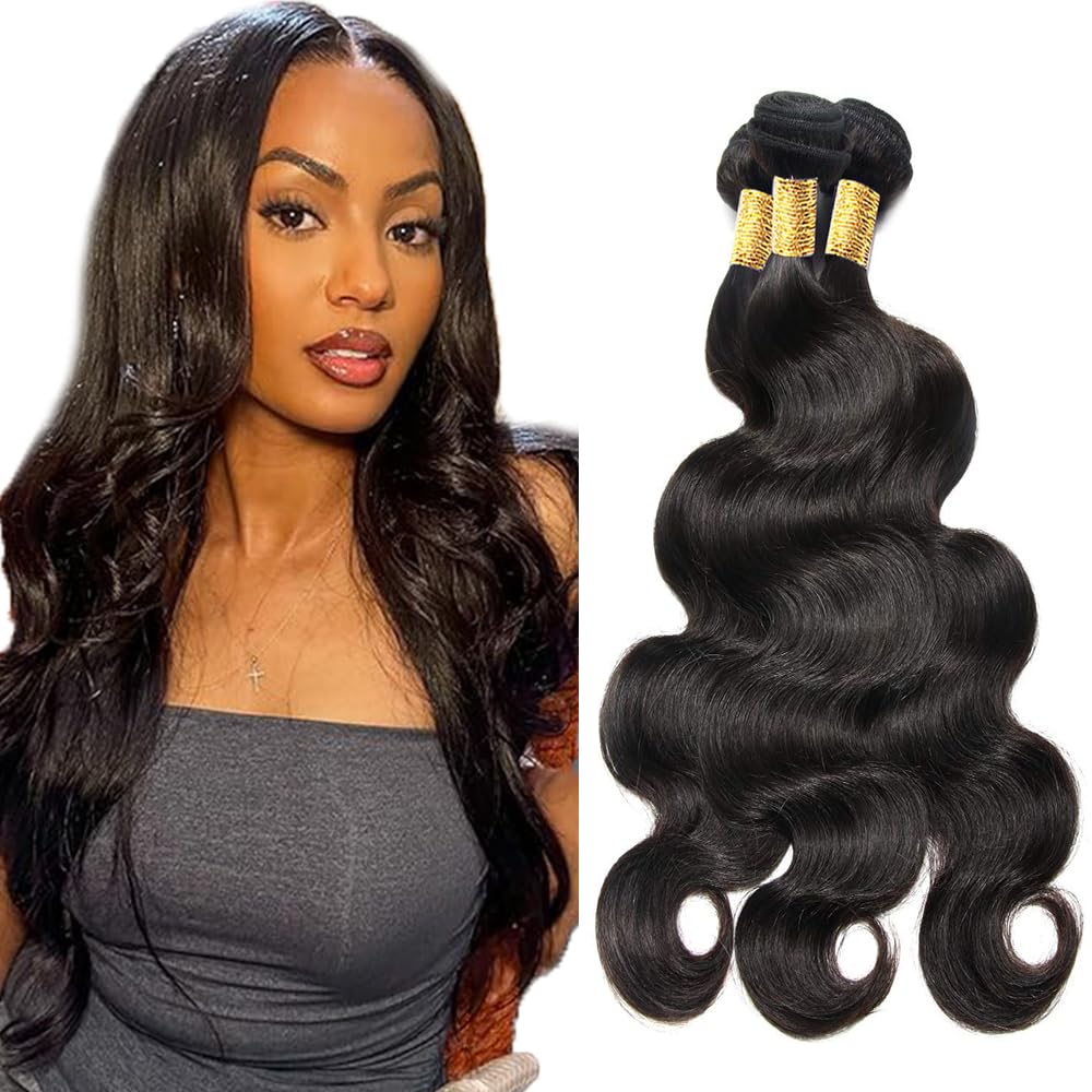 Bundles Human Hair Body Wave Bundles #1B Human Hair Bundle 18 20 22 inch Natural Black Brazilian Remy Body Wave Bundle 150g