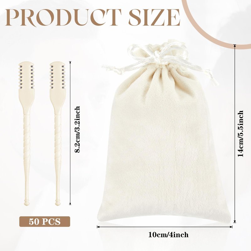 Lothee 50 Pcs Manual Nose Hair Trimmer, Nasal Hair Cutter Bulk for Women, Portable 360 Rotating Nose Hairs Remover Tools for Home, Travel and Beauty Salon, Velvet Storage Bag (White)