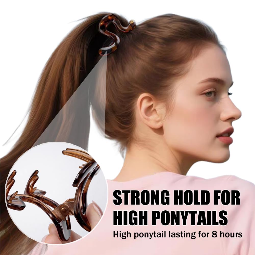 High Ponytail Holder Hair Claw Clips - Leopard French Design, Strong Hold | 2 Irregular Acrylic Mini Hair Claws for Thick Hair