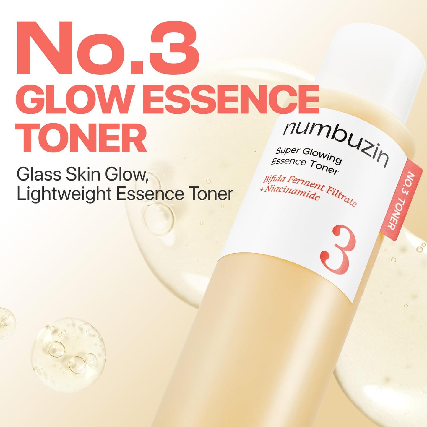 Numbuzin No.3 Super Glowing Essence Toner - Hydrating Bifida & Niacinamide Formula | 6.76 fl oz (200ml)