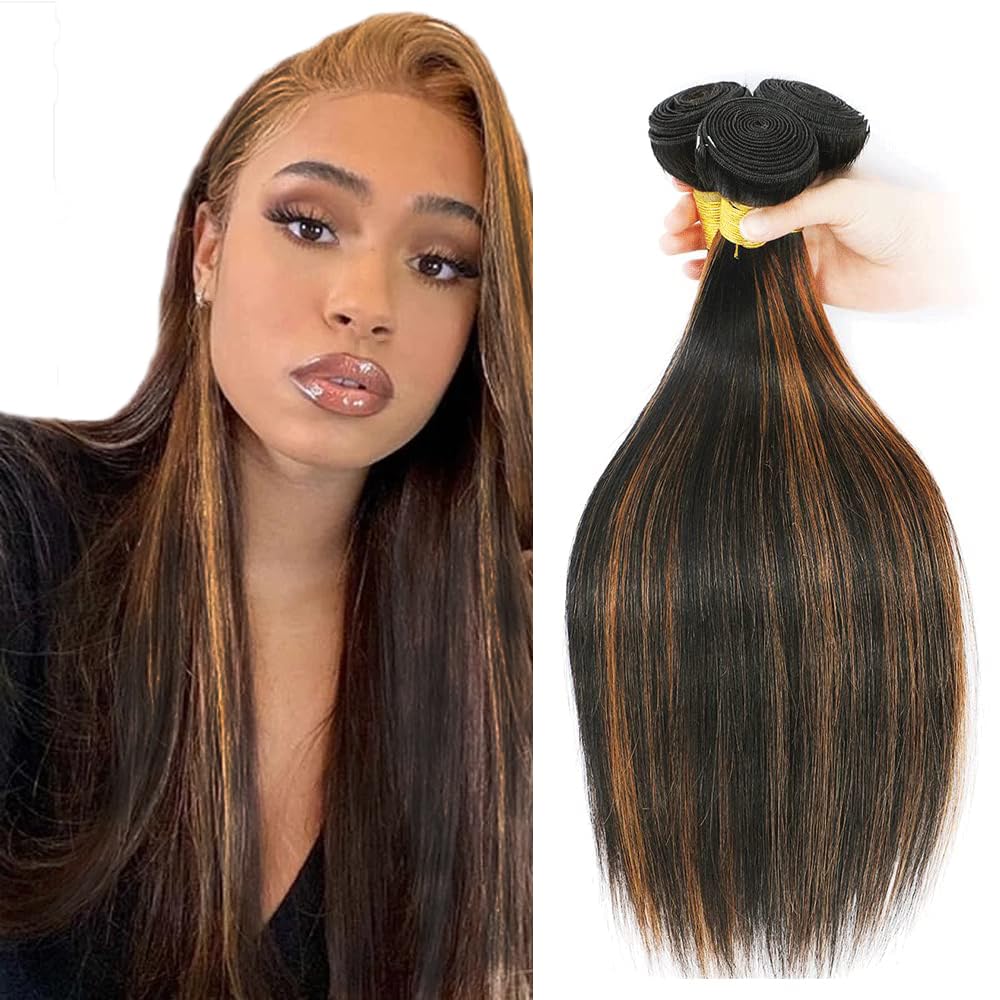 28 30 32 Inch Ombre Straight Bundles Human Hair Brown Bundles 8A Grade Peruvian Virgin 3 Bundle Highlight Straight Hair Extensions 100g/Pc