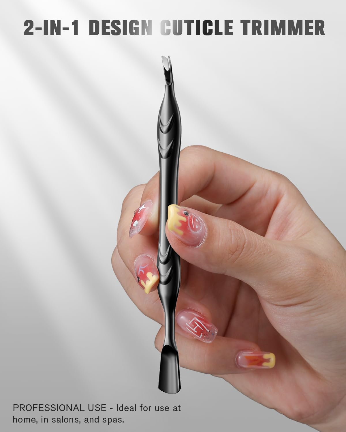 FERYES 2-in-1 Cuticle Pusher & Trimmer - Stainless Steel Nail Care Tool for Manicures & Pedicures | Black