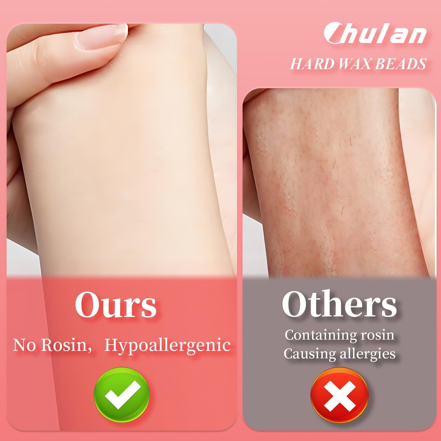 Chulan Hard Wax Beads, 14.1oz Waxing Beads for Sensitive Skin Hair Removal, Bikini, Full Body, Face, Brazilian Waxing, Legs, Fragrance Allergen Free Cute Red Heart Shape