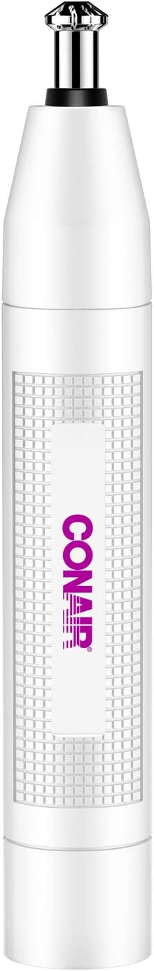 Conair GIRLBOMB Nose Hair Trimmer for Women - Battery-Operated Facial Hair Removal with LED Light | Diamond-Shaped 360° Beveled Blade, White