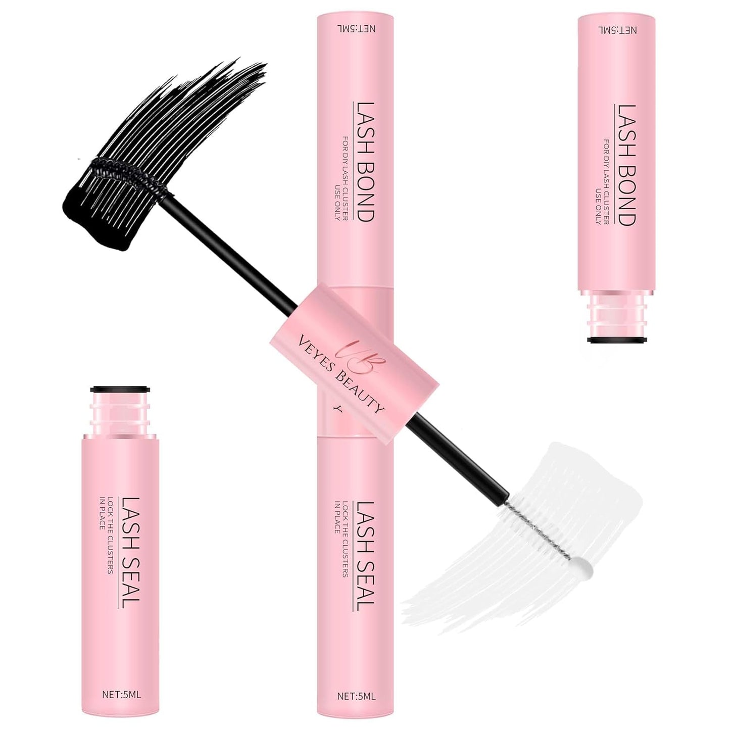 Lash Bond and Seal - Waterproof 2 in 1 Cluster Lash Glue for Eyelash Extensions | Long-Lasting Hold, 5ml+5ml