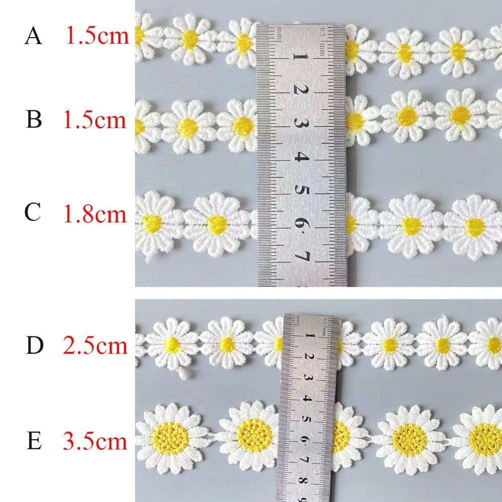 Daisy Lace Trim Bright Ribbon Headwear Decor Small Yellow Flower Embroidered Handmade DIY Sewing Trimming Decor(E)