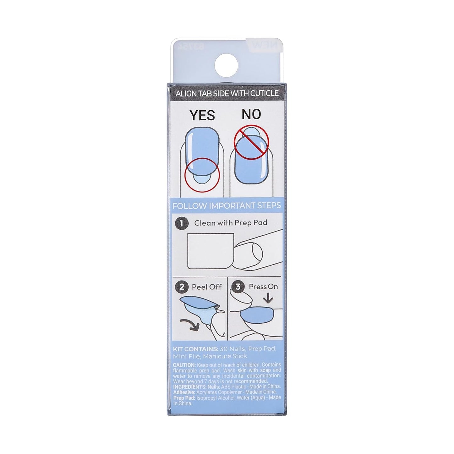Impress No Glue Press-On Nails - Baby Why So Blue, Short Squoval Shape | 30 Nails, Prep Pad & Accessories