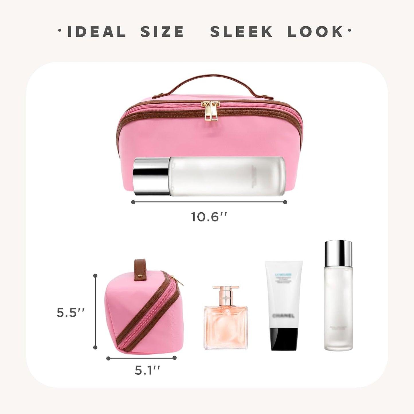 Travel Makeup Bag - Large Waterproof Cosmetic Organizer with Double Zipper | Pink Toiletry Pouch for Women