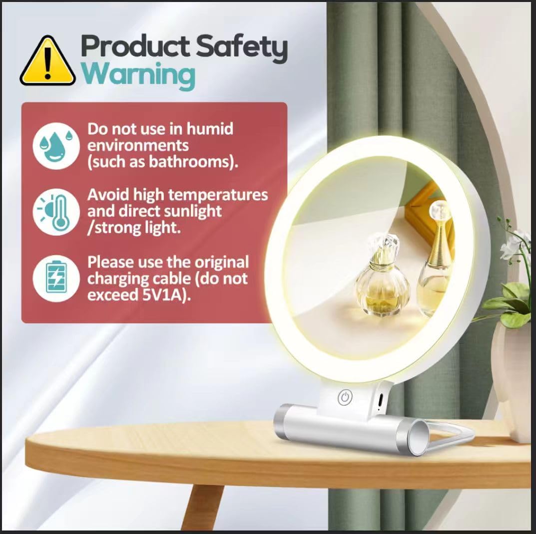 Magnifying Makeup Mirror with Light - 30X Double-Sided, 3 Color Modes | Foldable Travel Design (9" L x 7" W)