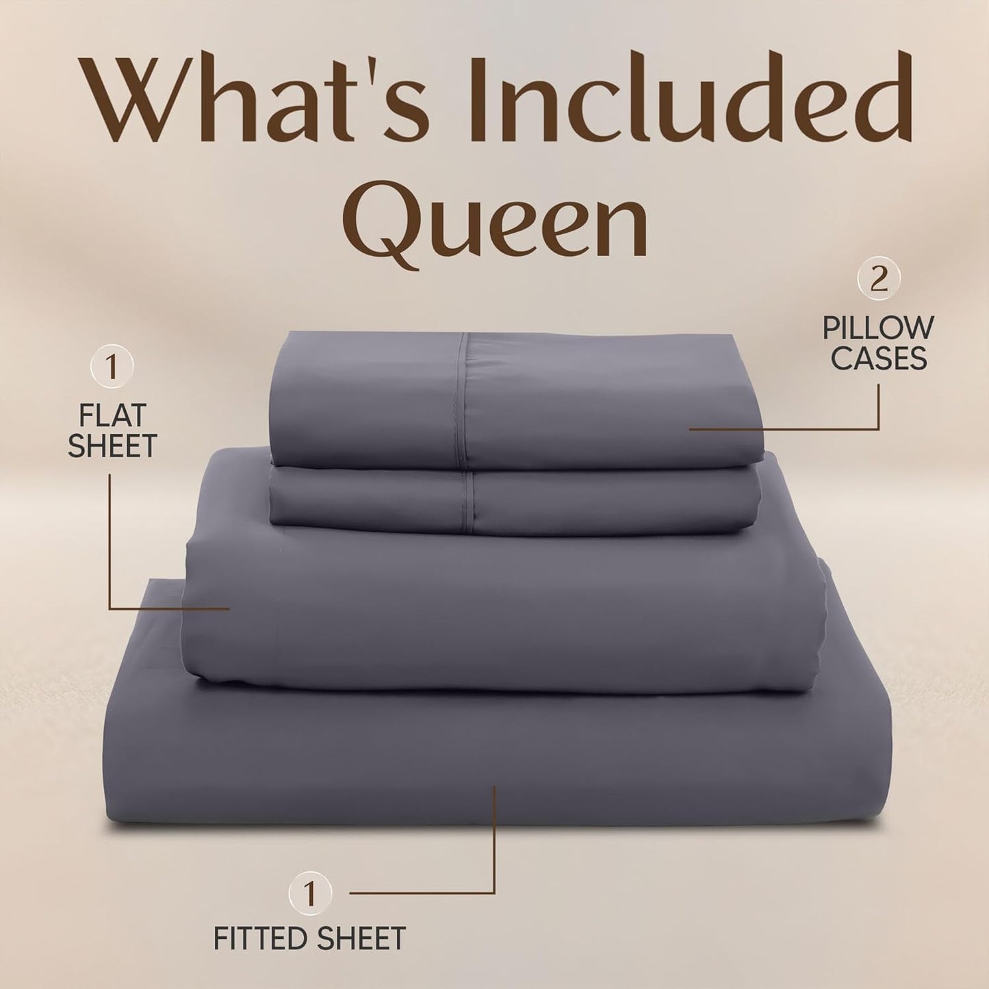 Queen Size Sheet Set - 4 Piece Soft Microfiber Bedding | Oeko Tex Certified, Grey