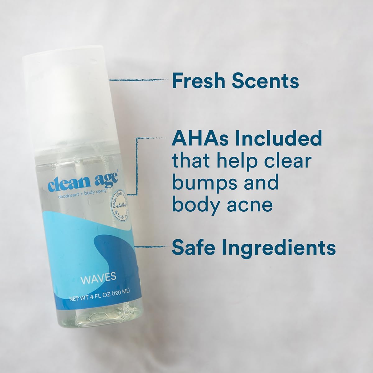 Aluminum-Free Deodorant & Body Spray - Waves 4oz | Clean Formula for Teens with AHA for Body Acne