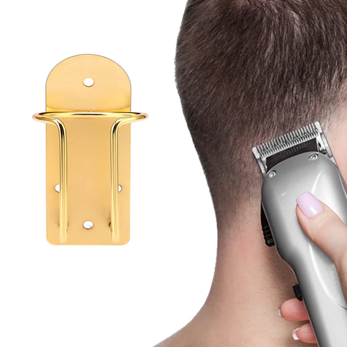 mollensiuer 1Pc Stainless Steel Wall Mounted Hair Clipper Holder Hairstylist Tools Storage Rack Barber Tools Organizer Barber Clipper Keeper for Hairdresser Beard Shaver Hair Trimmer Stand, Gold